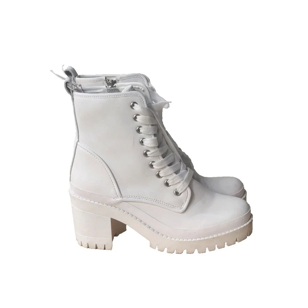 Steve‎ Madden Women's Bloomed White BL000361 Leather Lace-Up Boots Size 7.5 - Picture 3 of 16